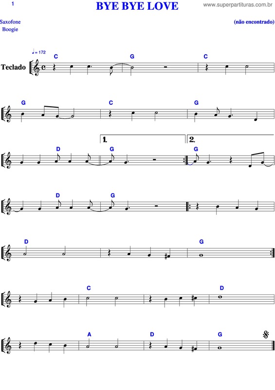 Partitura da música Bye Bye Love
