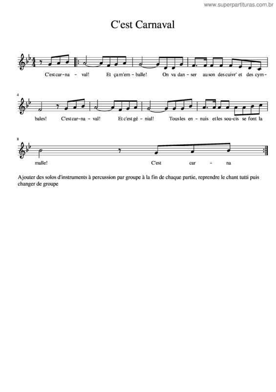 Partitura da música C`Est Carnaval