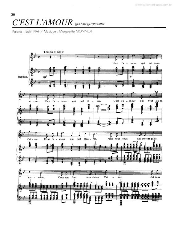 Partitura da música C`Est L`Amour