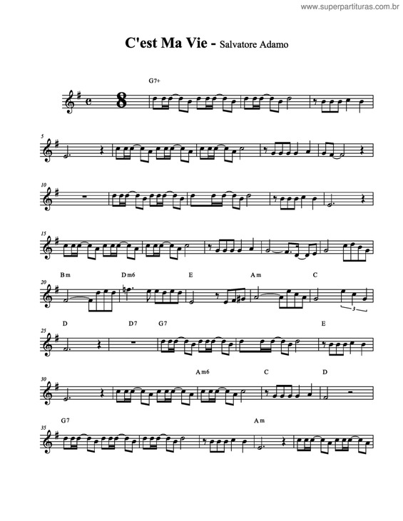 Partitura da música C`est Ma Vie