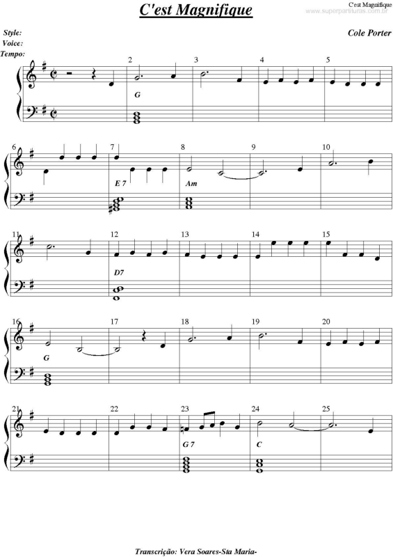 Partitura da música C`Est Magnifique