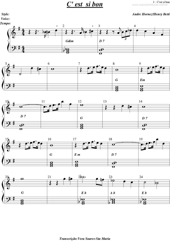 Partitura da música C`est si bom