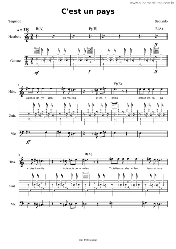 Partitura da música C`Est Un Pays v.2