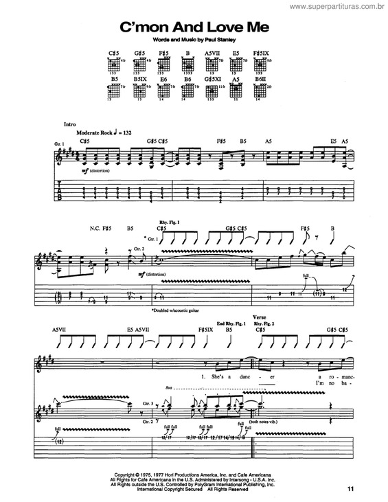 Partitura da música C`mon and love me