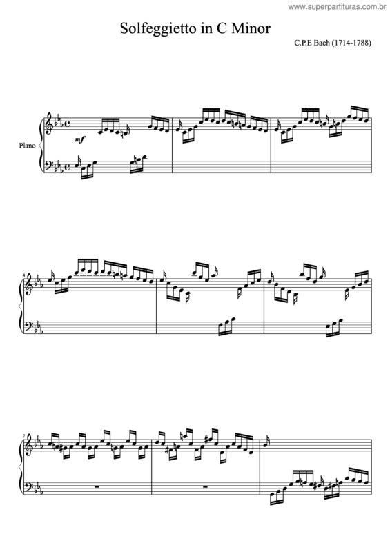 Partitura da música C.P.E Bach–Solfeggietto