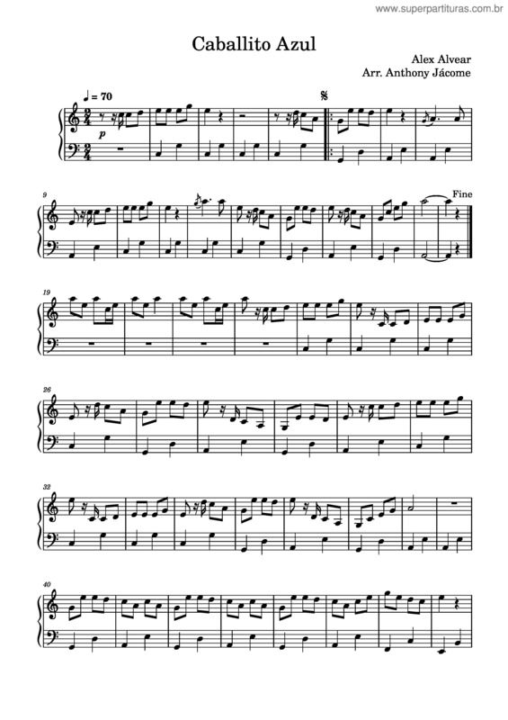 Partitura da música Caballito Azul – Alex Alvear