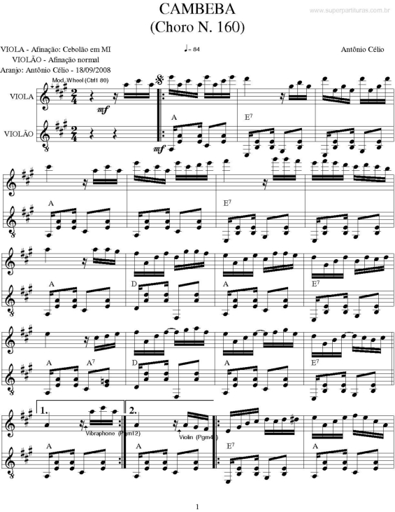 Partitura da música Cabeba