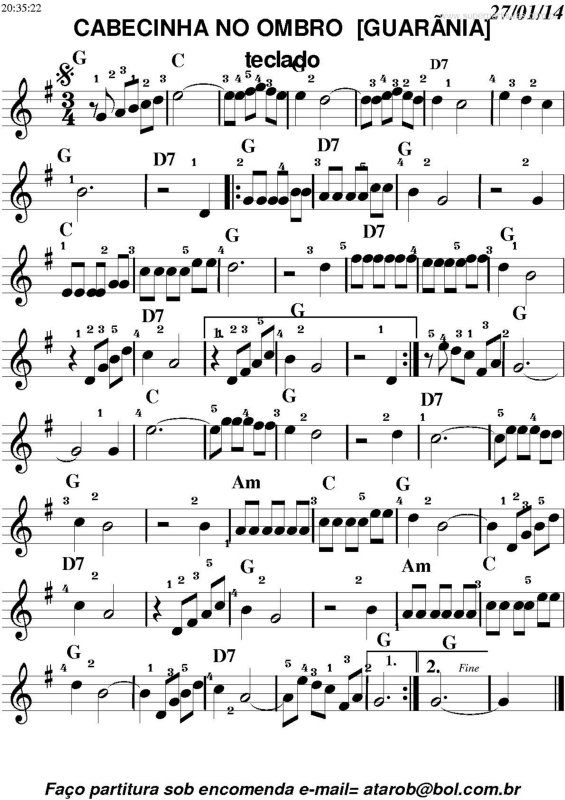Partitura da música Cabecinha no Ombro v.3