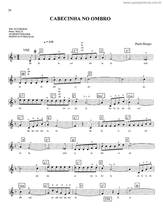 Partitura da música Cabecinha No Ombro v.9