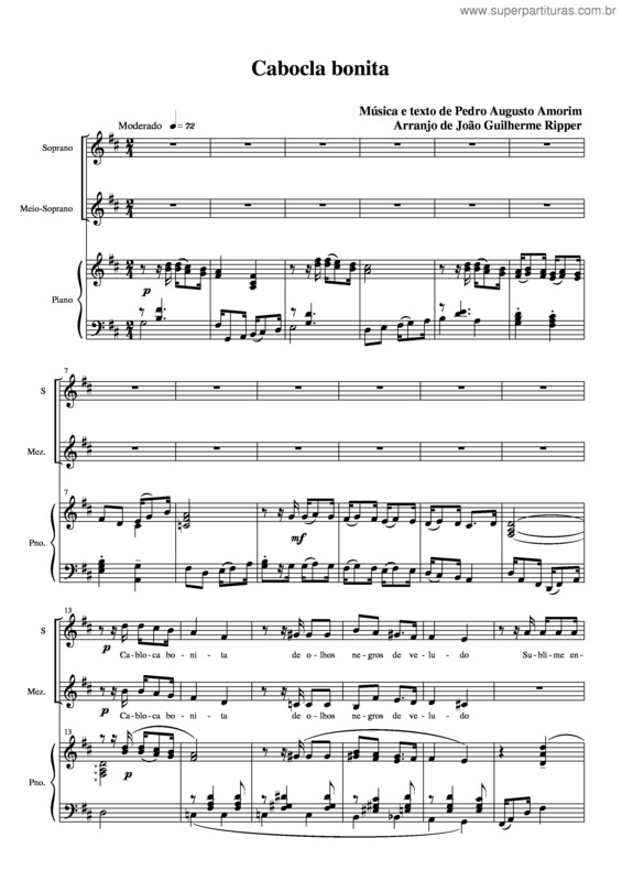 Partitura da música Cabocla bonita