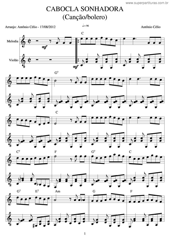 Partitura da música Cabocla Sonhadora v.2