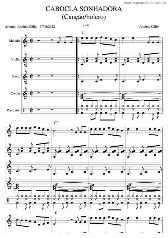 Partitura da música Cabocla Sonhadora