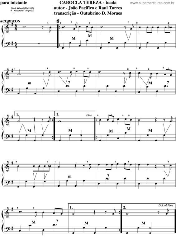 Partitura da música Cabocla Tereza 