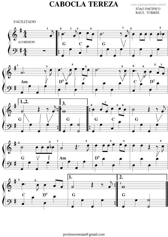 Partitura da música Cabocla Tereza