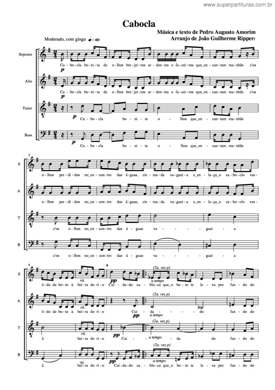 Partitura da música Cabocla