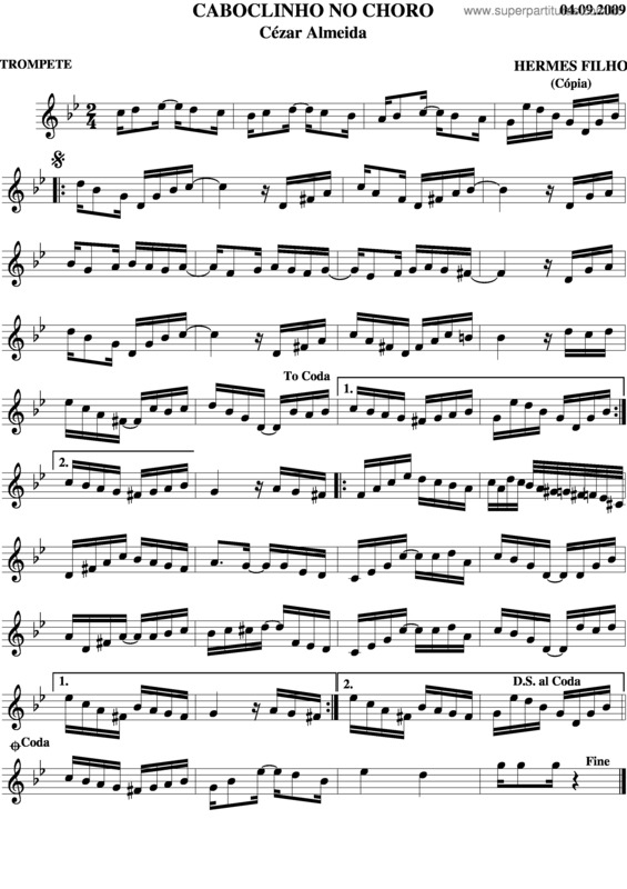 Partitura da música Caboclinho No Choro v.2