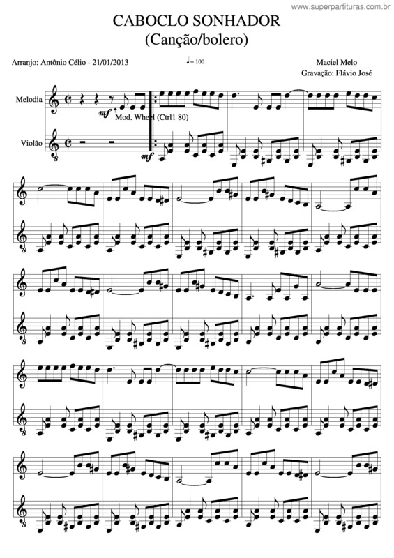 Partitura da música Caboclo Sonhador v.4