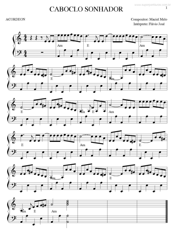 Partitura da música Caboclo Sonhador