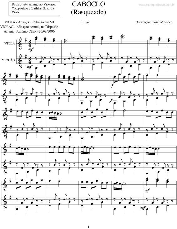 Partitura da música Caboclo