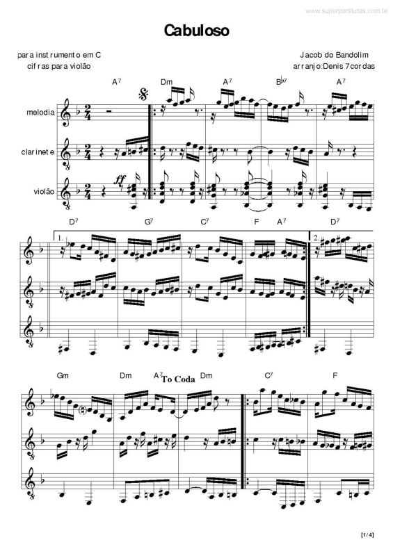 Partitura da música Cabuloso