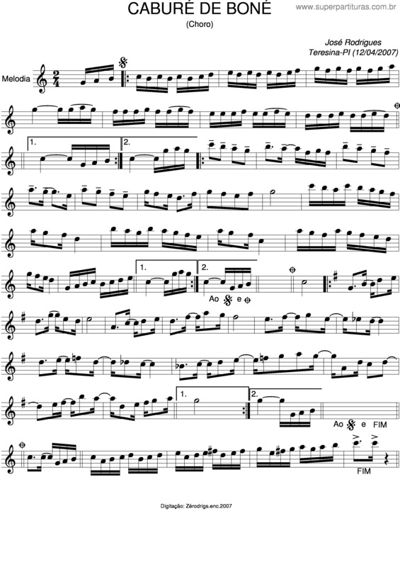 Partitura da música Caburé De Boné