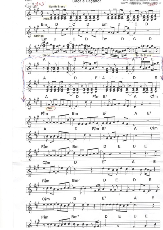 Partitura da música Caça e Caçador v.5