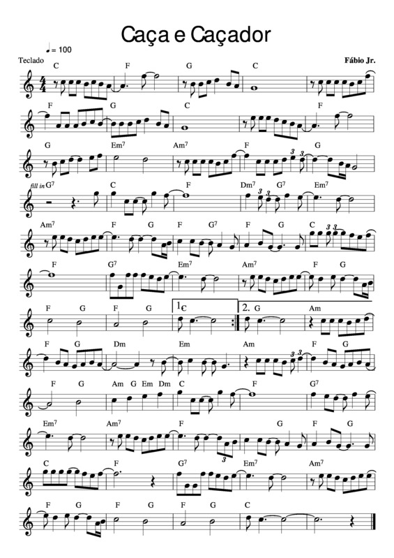 Partitura da música Caça e Caçador v.9