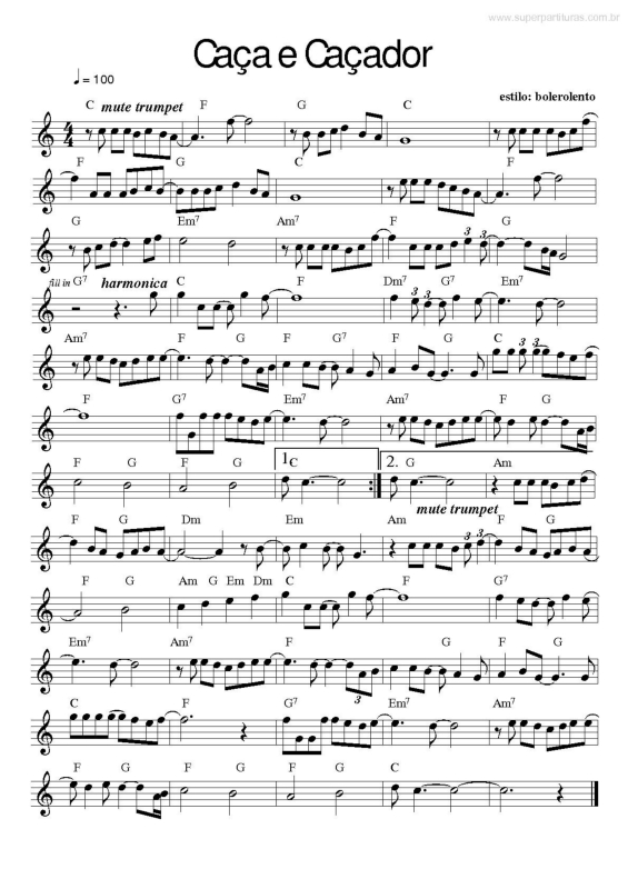 Partitura da música Caça e Caçador