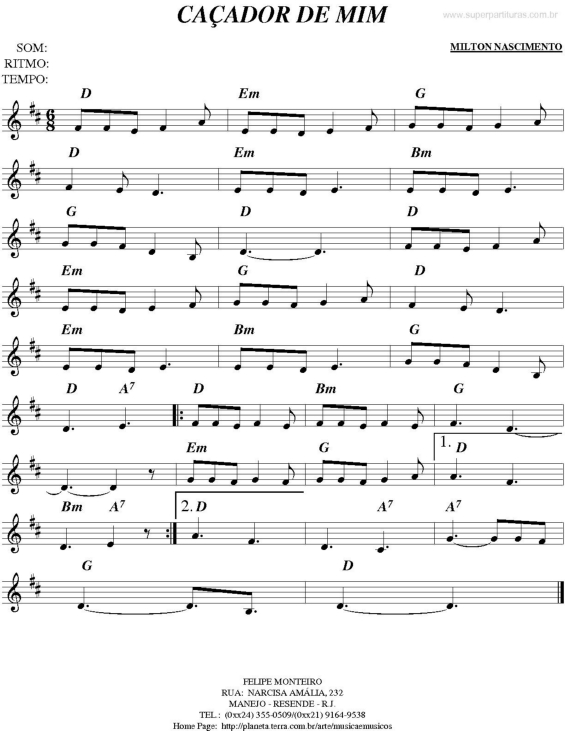 Partitura da música Caçador De Mim