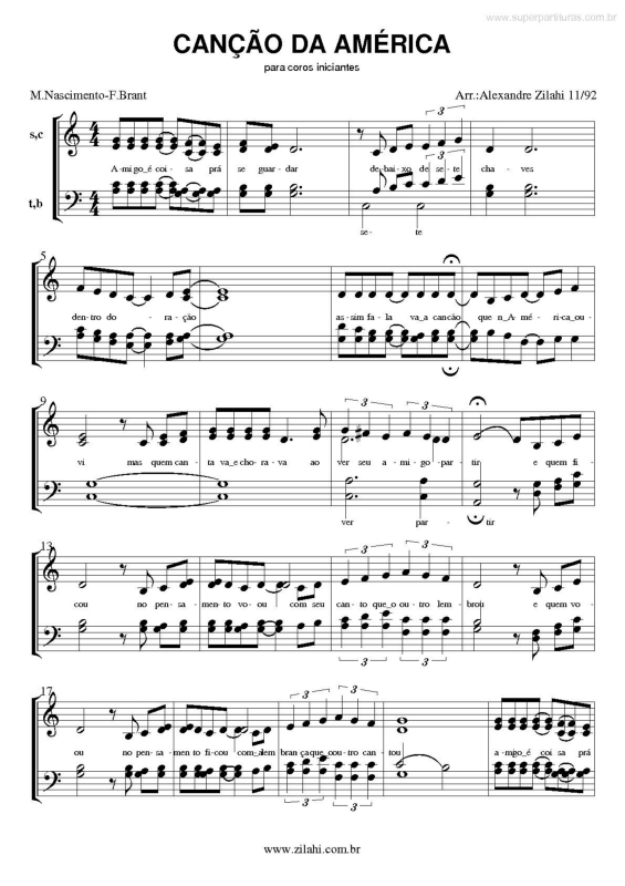 Partitura da música Cação da América