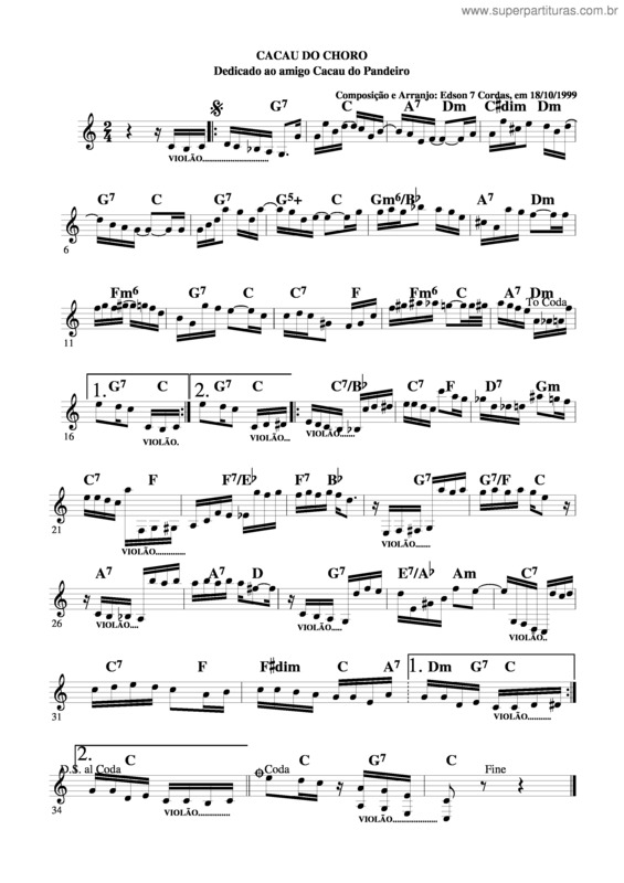 Partitura da música Cacau No Choro