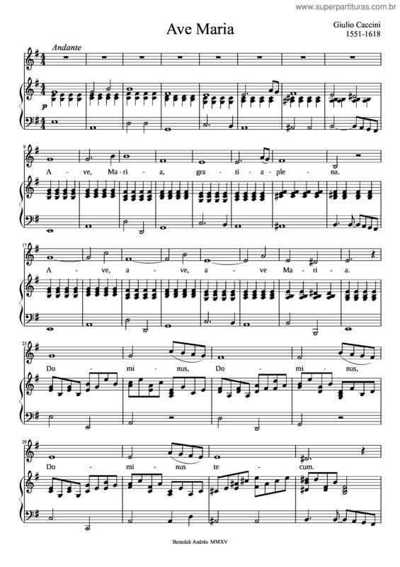 Partitura da música Caccini: Ave Maria – E Minor
