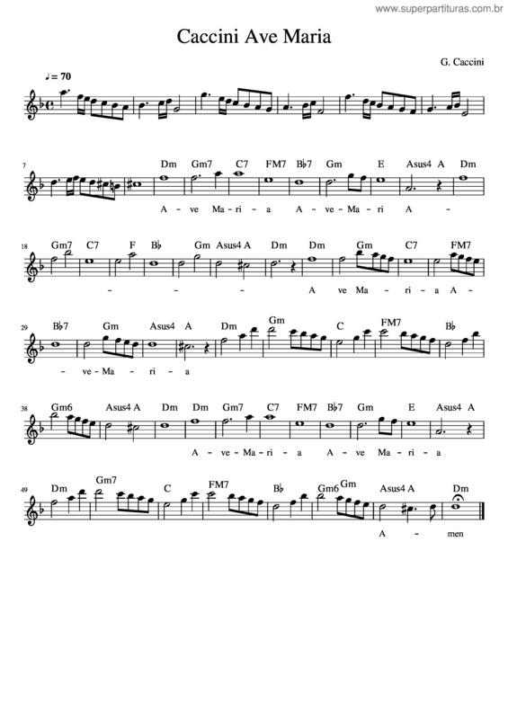 Partitura da música Caccini Ave Maria