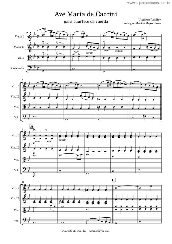 Partitura da música Caccini`S Ave Maria – Vladimir Fyodorovich Vavilov Caccini`S Ave Maria – Vladimir Fyodorovich String Quartet