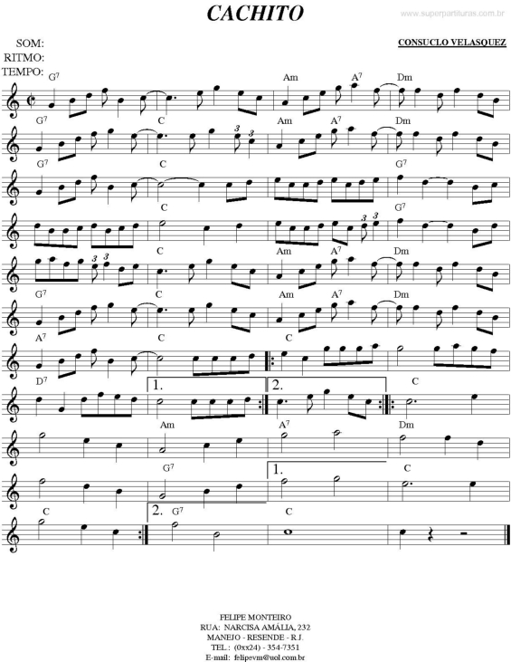 Partitura da música Cachito