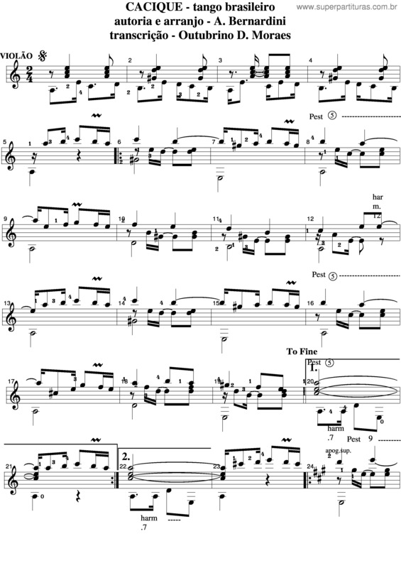 Partitura da música Cacique v.3