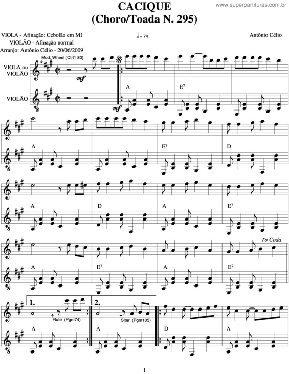 Partitura da música Cacique v.4