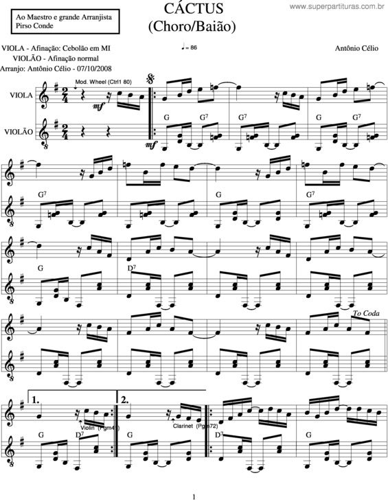 Partitura da música Cáctus v.3