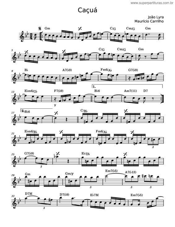 Partitura da música Caçuá – João Lyra