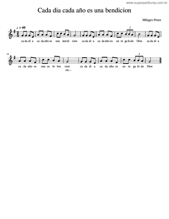 Partitura da música Cada Dia Cada Año Es Una Bendicion Arreglada
