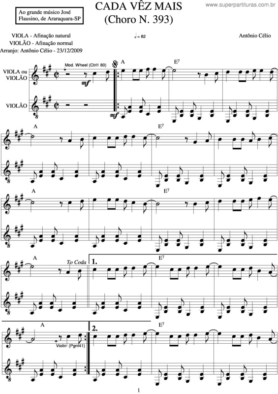 Partitura da música Cada Vêz Maisn