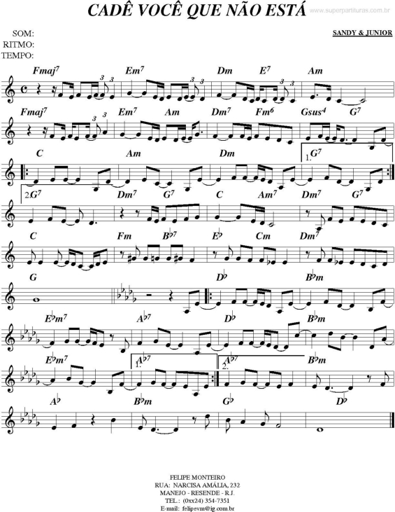 Partitura da música Cadê Você Que Não Está