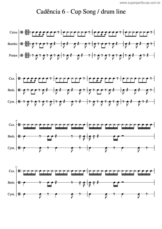 Partitura da música Cadência 6 – Cup Song Drun Line
