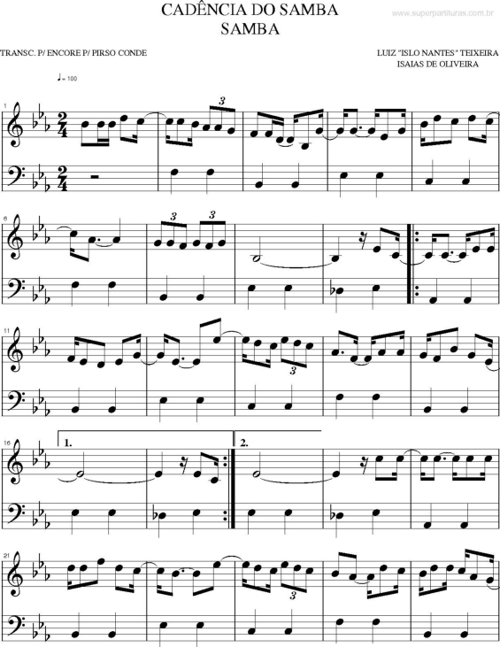 Partitura da música Cadência do Samba