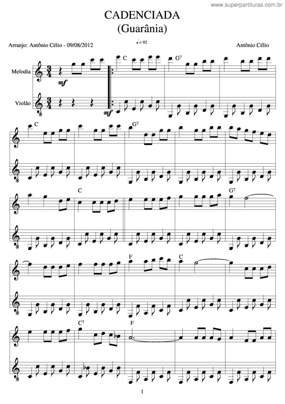 Partitura da música Cadenciada