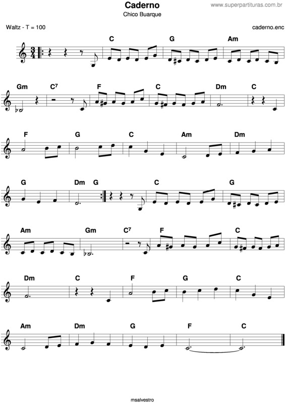 Partitura da música Caderno v.2