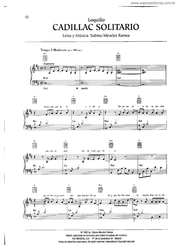 Partitura da música Cadillac Solitario