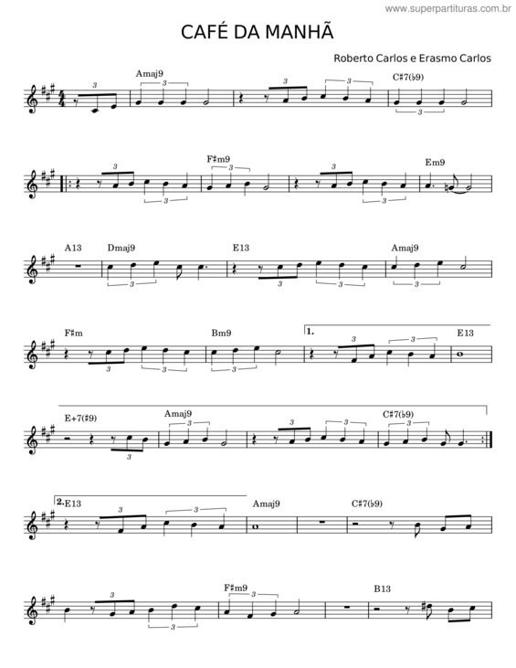 Partitura da música Café Da Manhã – Roberto Carlos