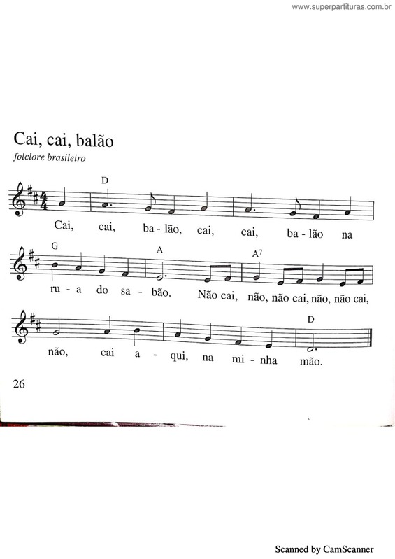 Partitura da música Cai, Cai Balão
