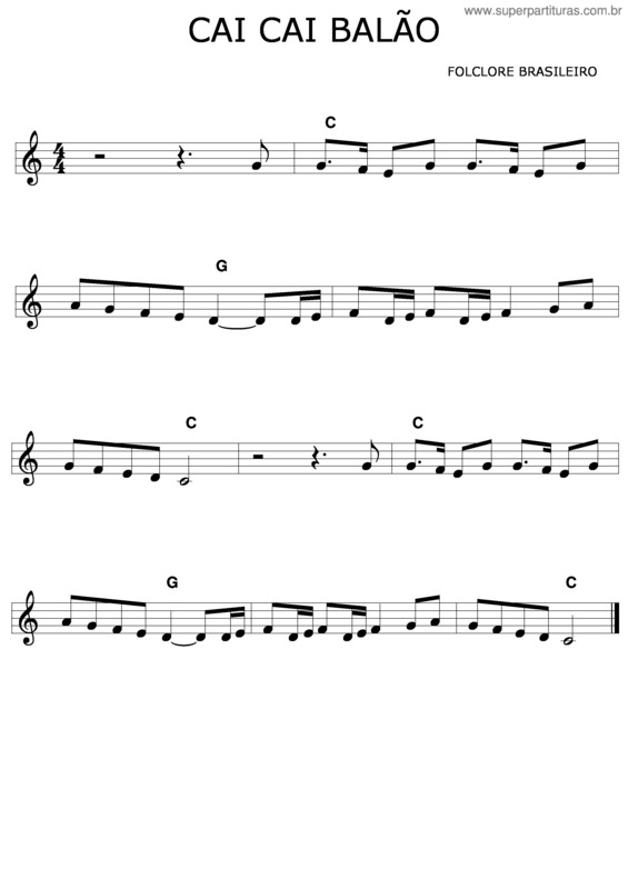 Partitura da música Cai Cai Balão v.2